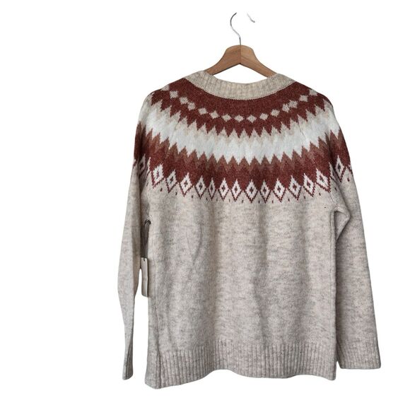 Aspen women's fair isle cardigan brown long sleeves size M - Picture 2 of 10